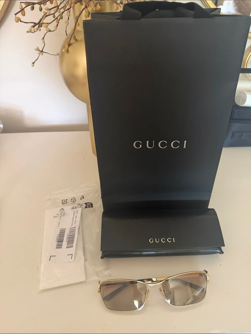 Gucci Gold Frame Brown Lens Women’s Sunglasses